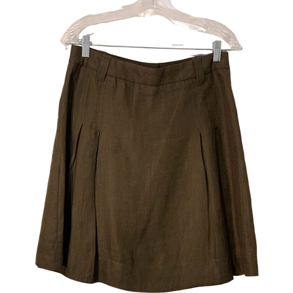 MNG by Mango Skirt 100% Linen Button all around  Pleats front pockets, wide hem - Picture 5 of 8
